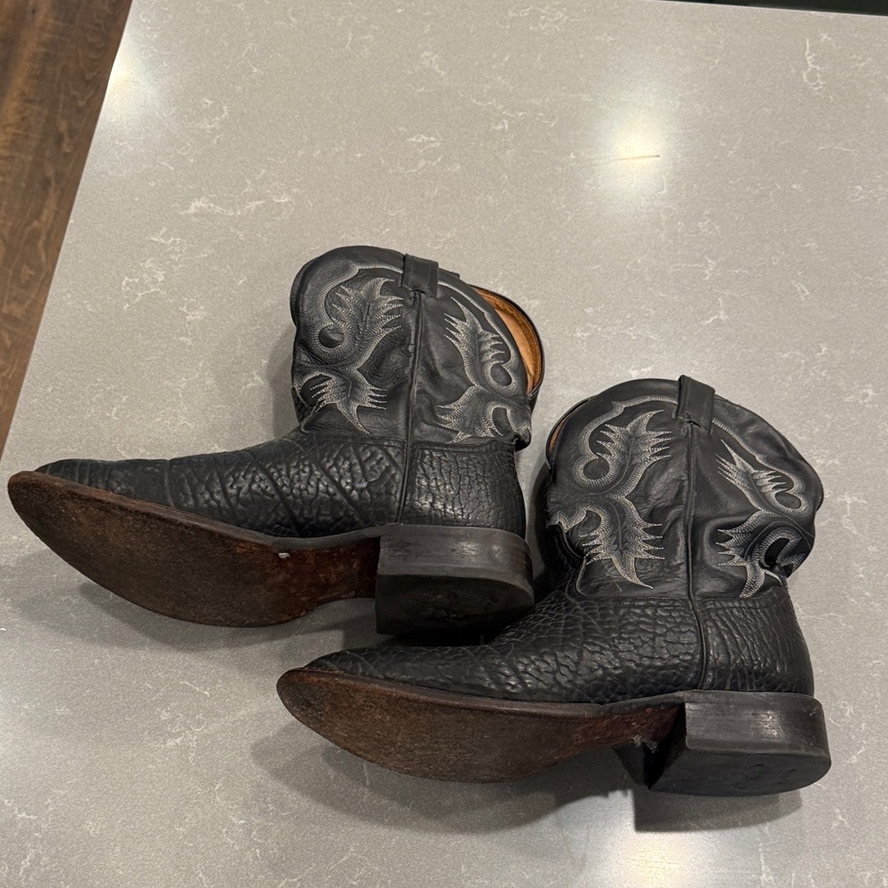Tony Lama Black Leather Cowboy Boots 11 D